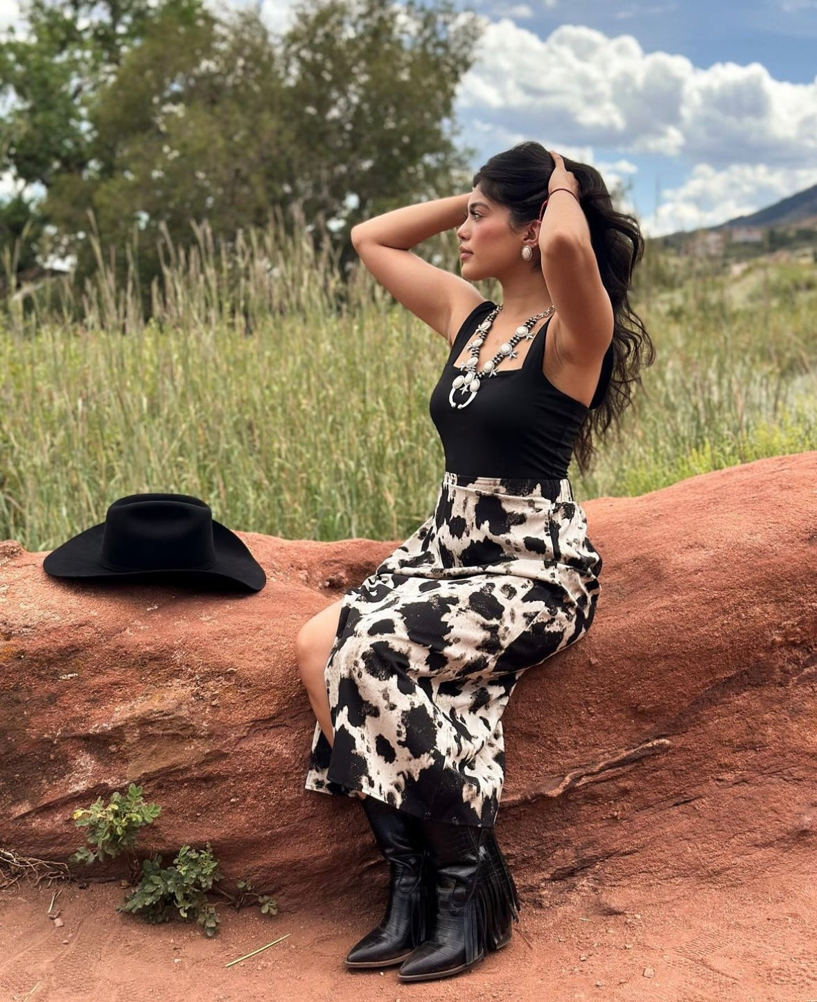 Cow Print Long Skirt