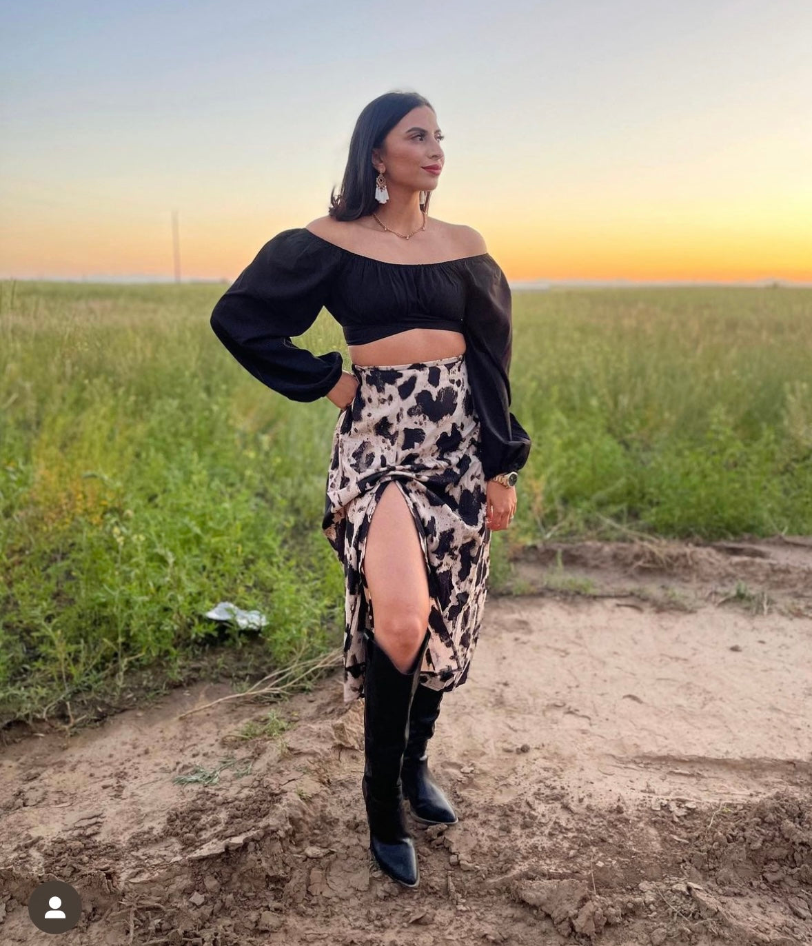 Cow Print Long Skirt