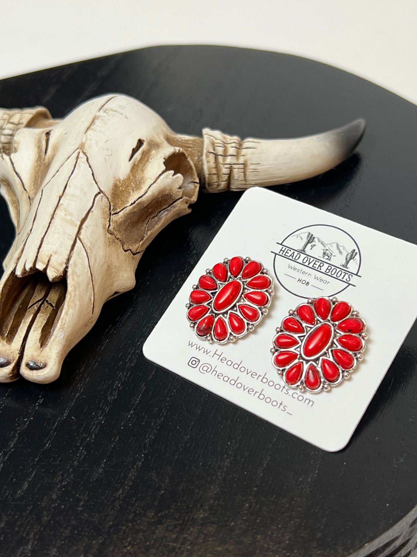 Red Concho Stud Earrings