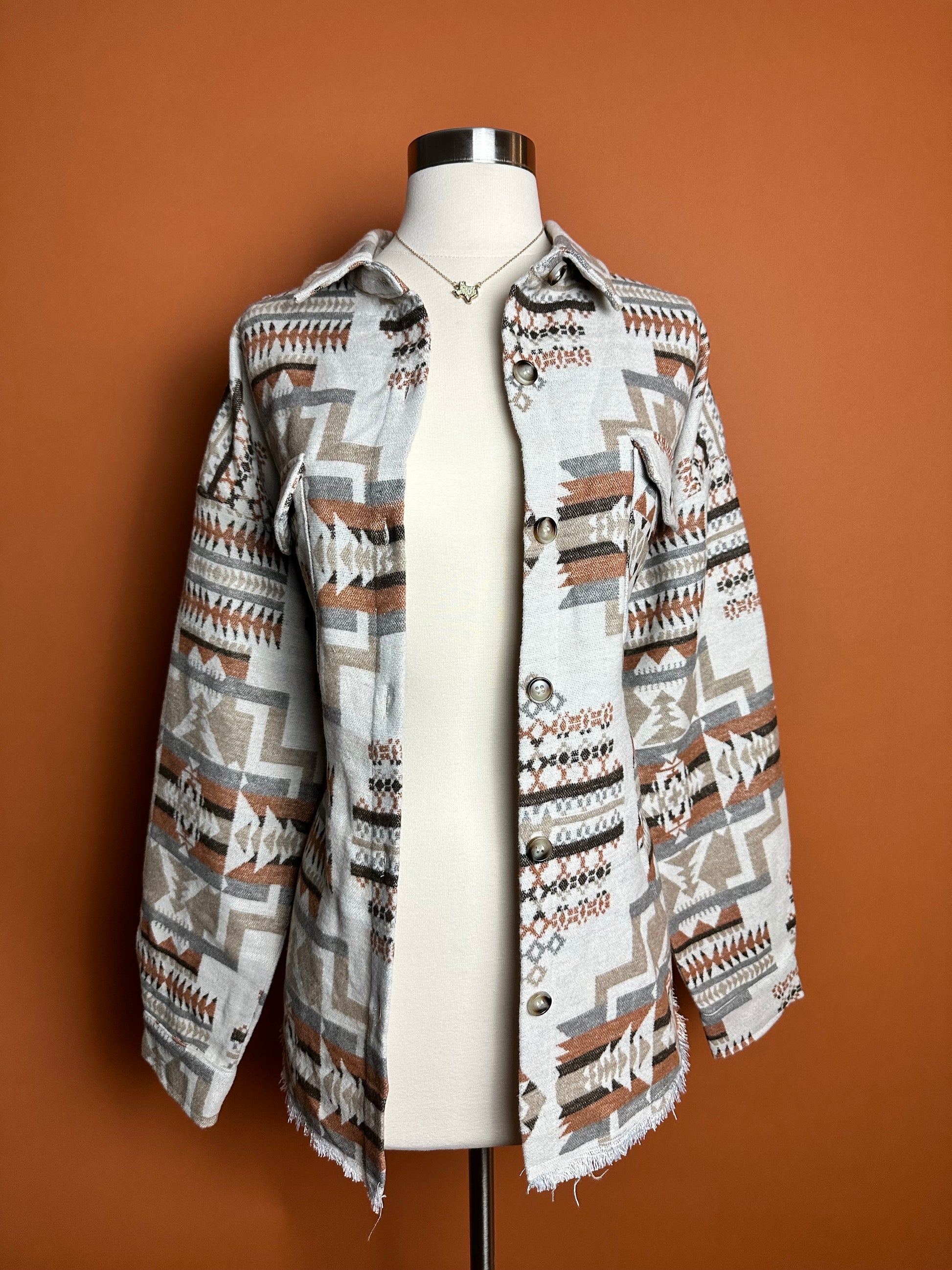 Beige Aztec Western Shacket