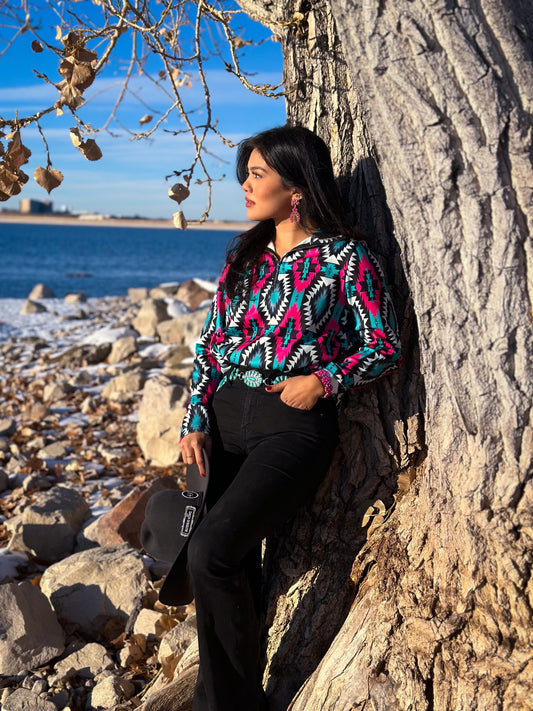 Pink Aztec Pullover Jacket