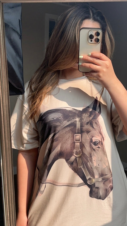 Beige Brown Horse - PJ/Long Tee