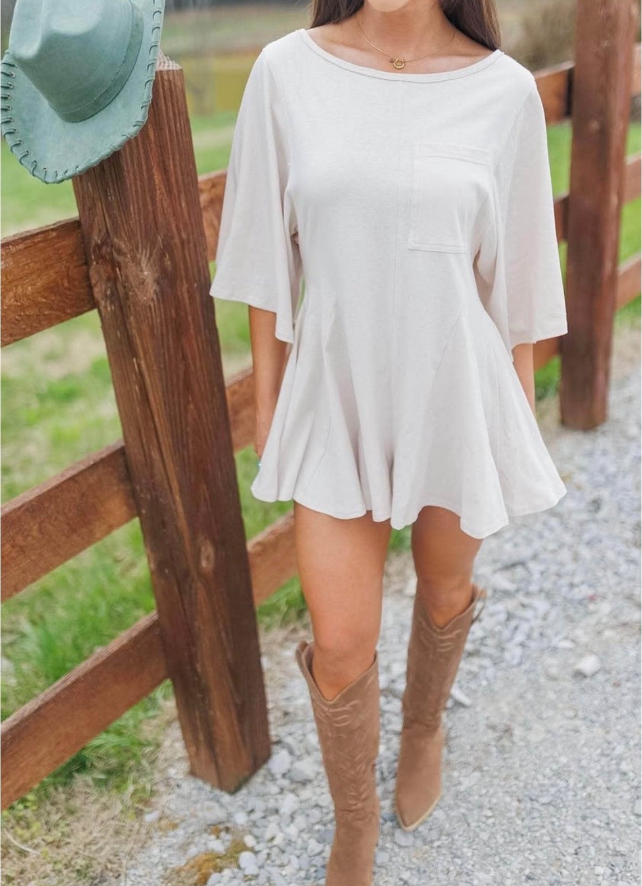 Wide Sleeve Flared Relaxed Fit Romper - CREAM